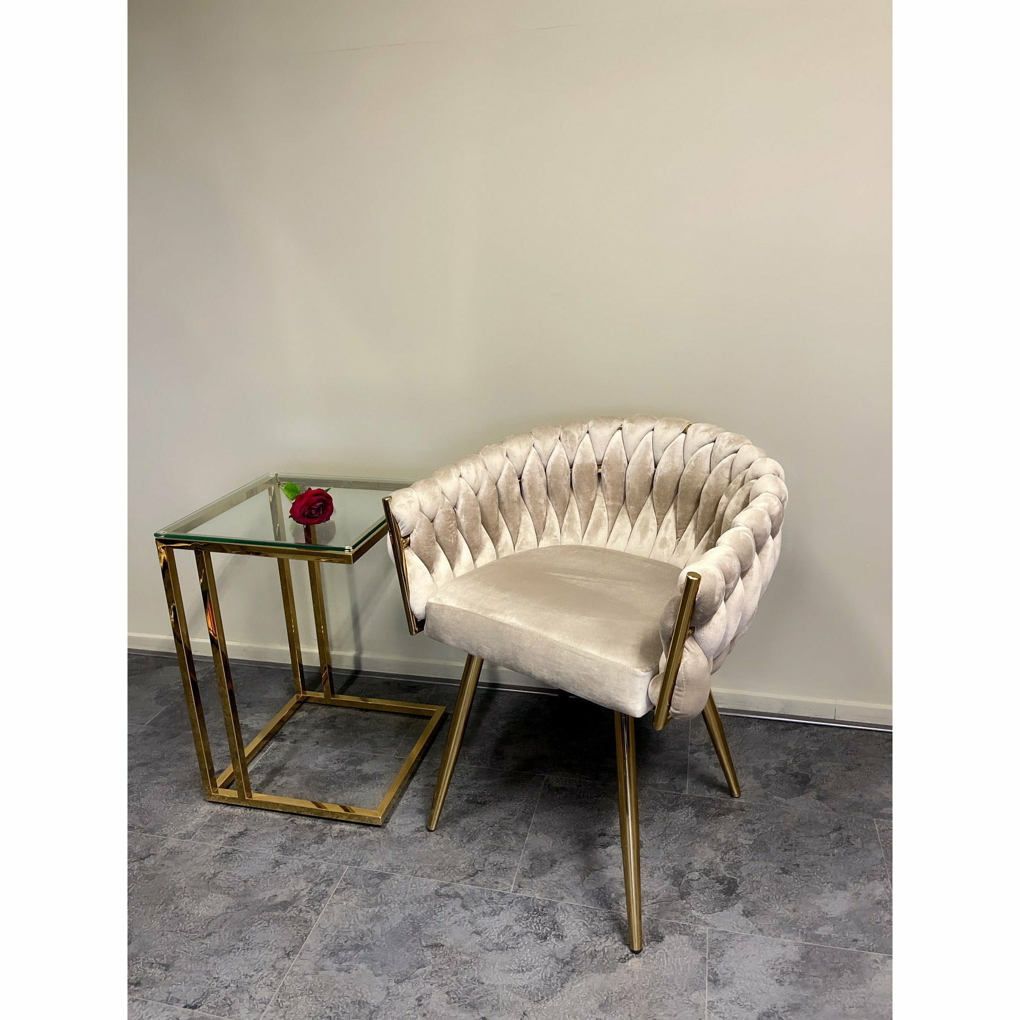 Eva Chair Velvet Taupe Gold Frame - Luxury Living 
