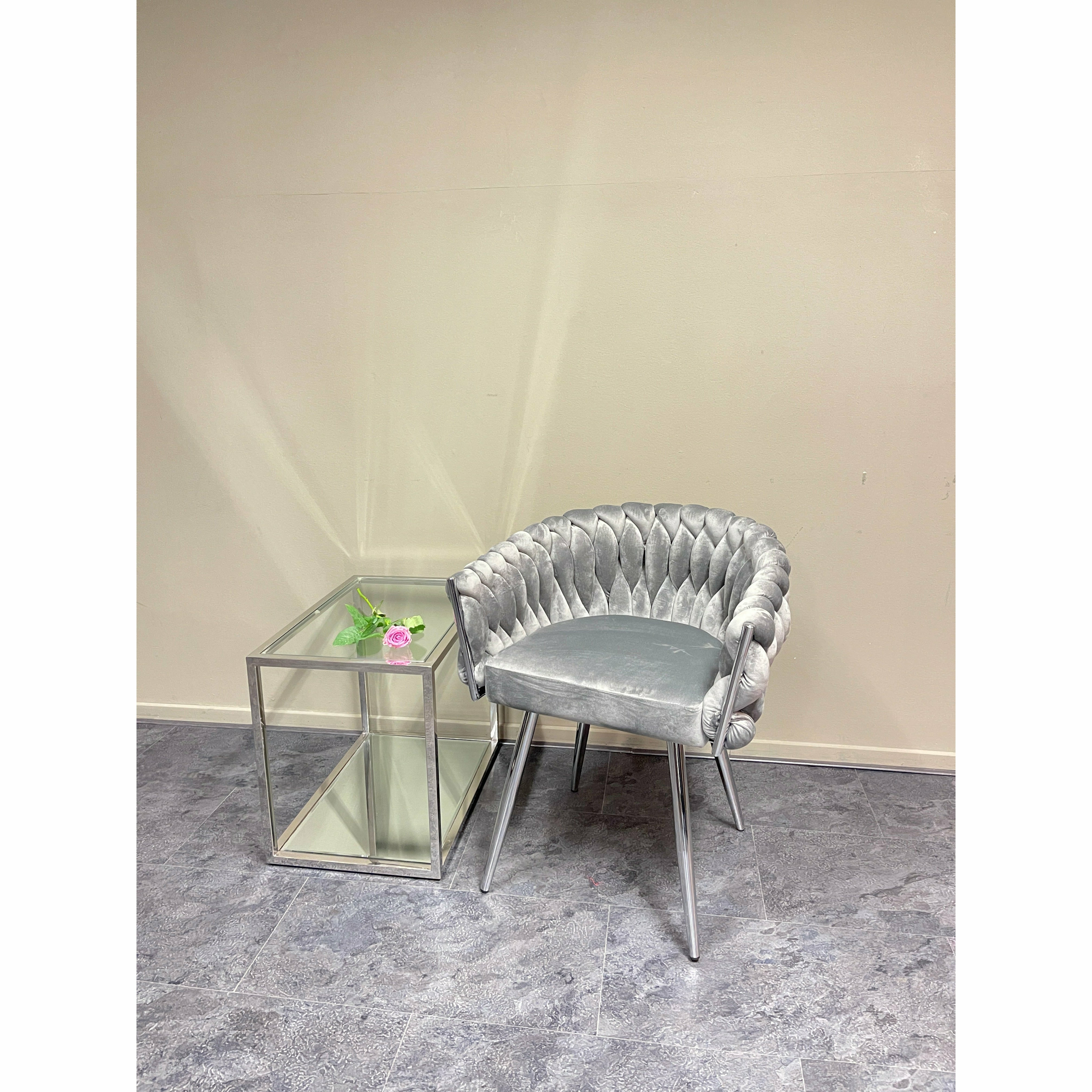 Eva Chair Velvet Grey Chrome Frame - Luxury Living 