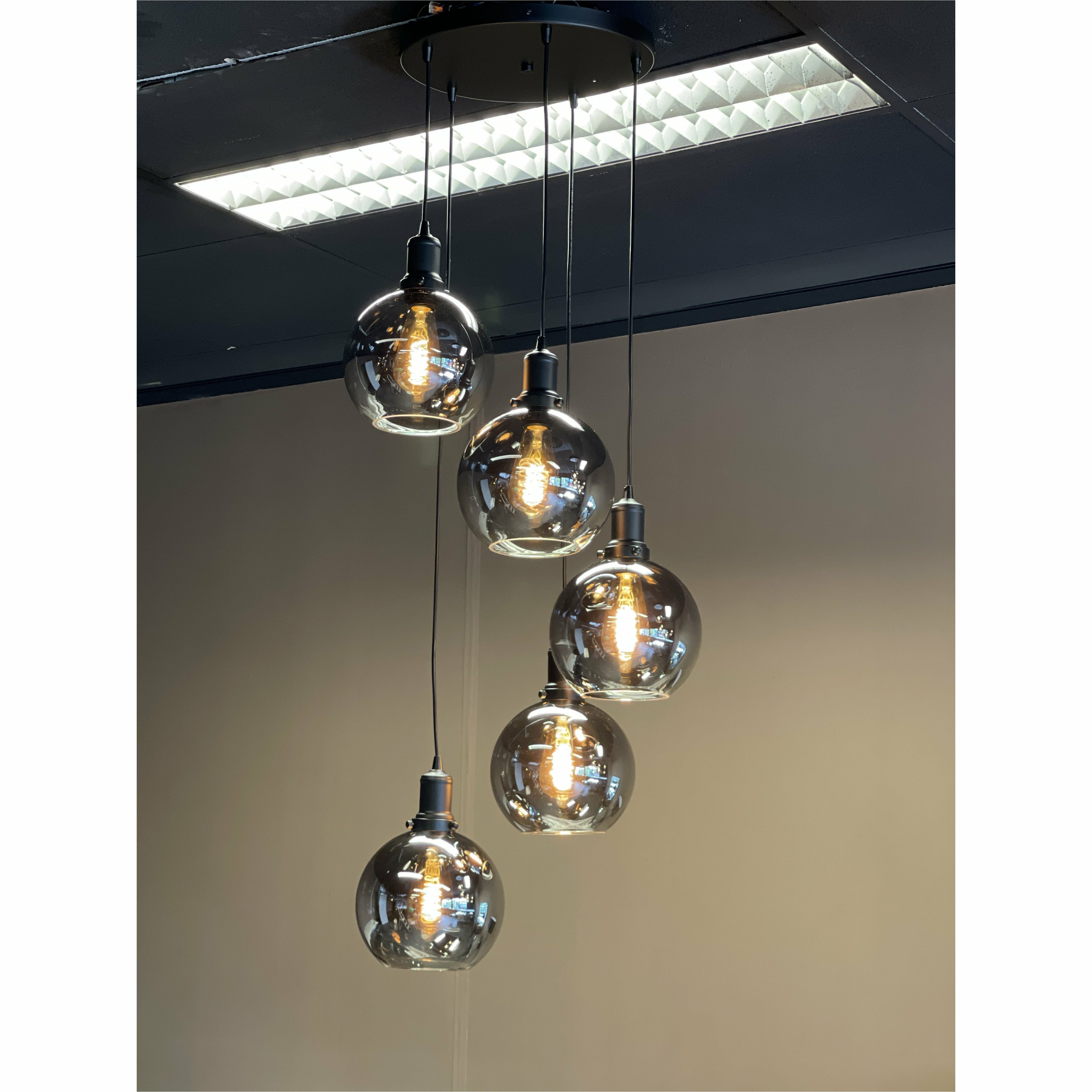 Hanglamp Smoke Glas 5-Licht Rond - Luxury Living